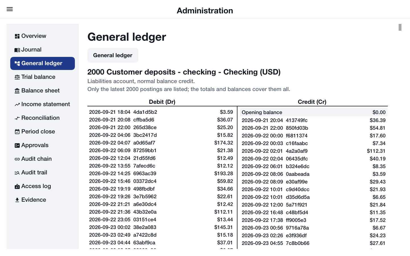 A T-account for customer deposits in dollars: debits on the left, credits on the right, totals under each and the closing balance